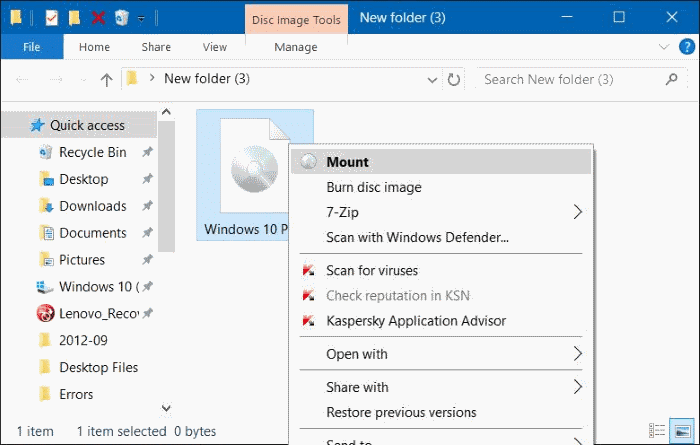 windows 10 can't mount iso
